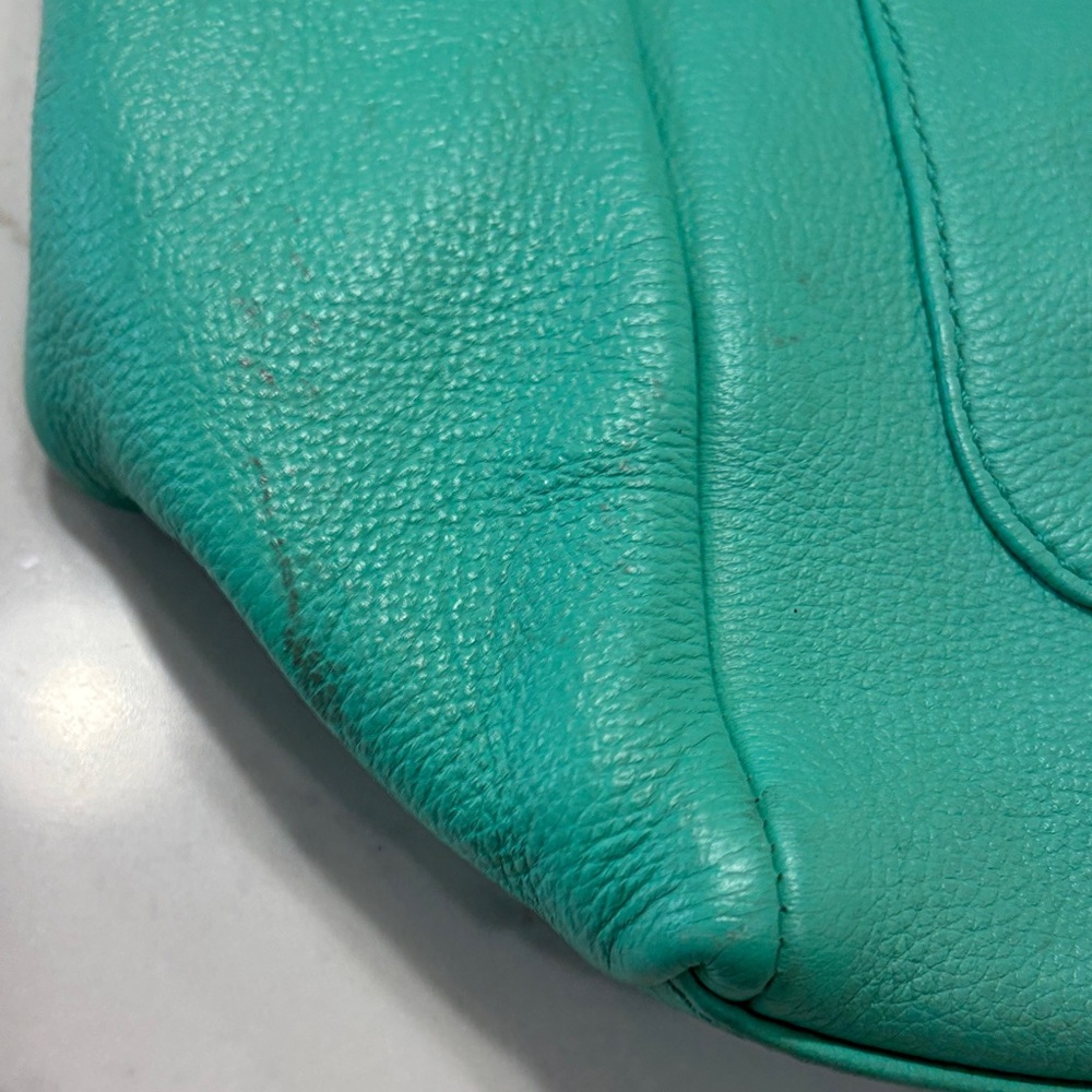 Dooney & Bourke Turquoise Leather Shoulder Bag with Gold Hardware - Picture 14 of 17